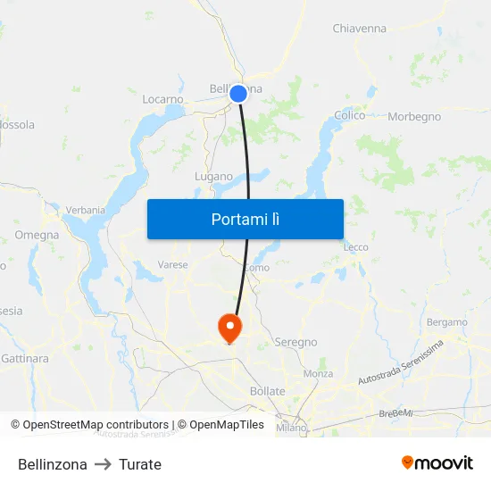 Bellinzona to Turate map