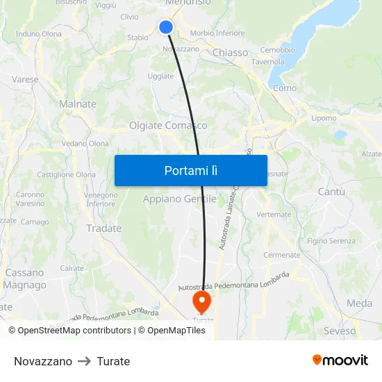 Novazzano to Turate map