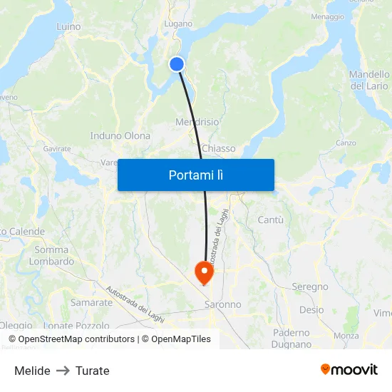 Melide to Turate map