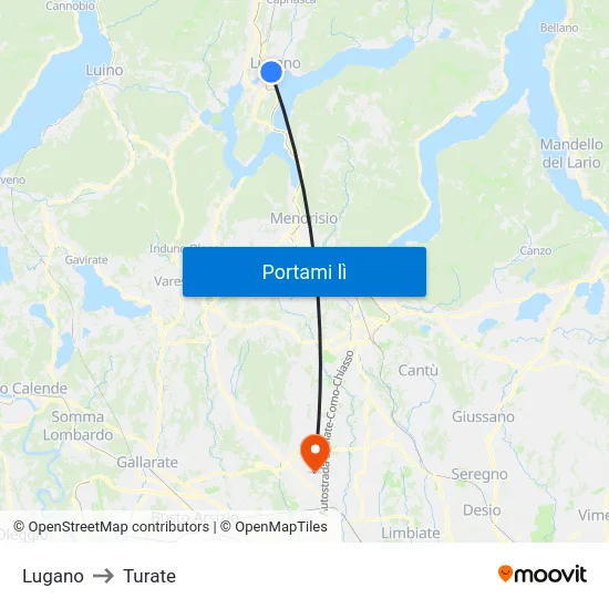 Lugano to Turate map
