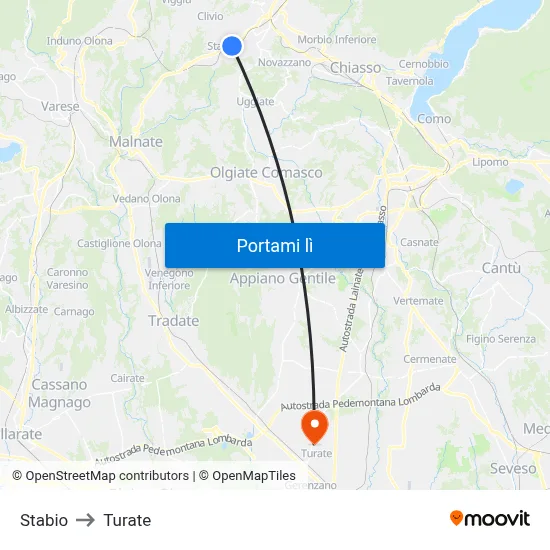 Stabio to Turate map