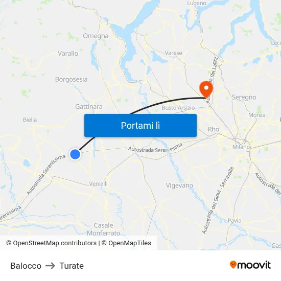 Balocco to Turate map