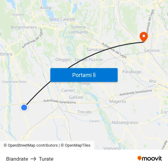Biandrate to Turate map