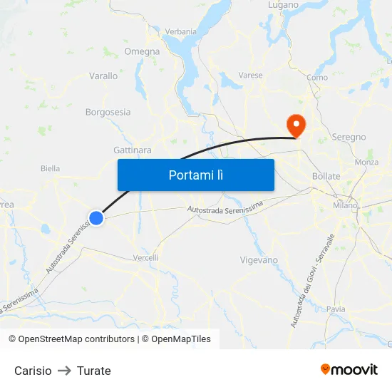 Carisio to Turate map