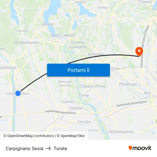Carpignano Sesia to Turate map