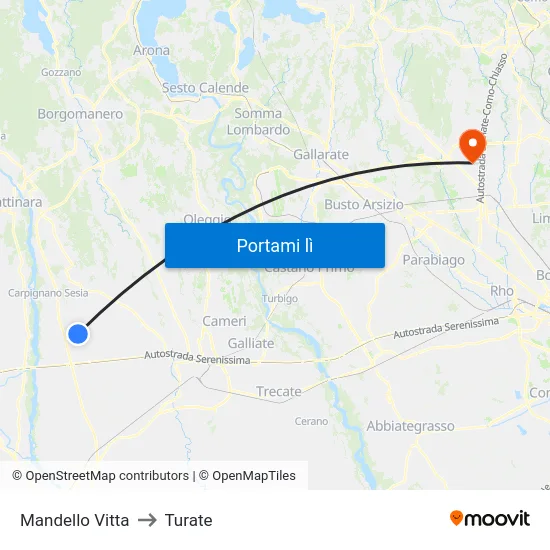 Mandello Vitta to Turate map