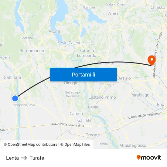 Lenta to Turate map