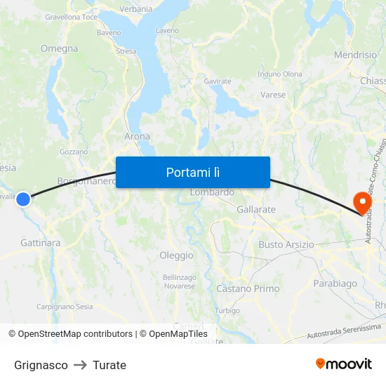 Grignasco to Turate map