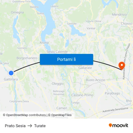 Prato Sesia to Turate map