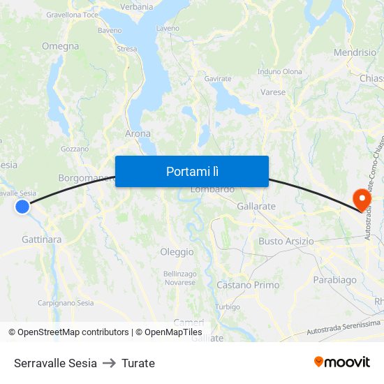 Serravalle Sesia to Turate map