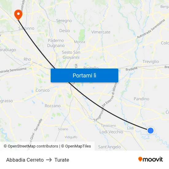 Abbadia Cerreto to Turate map