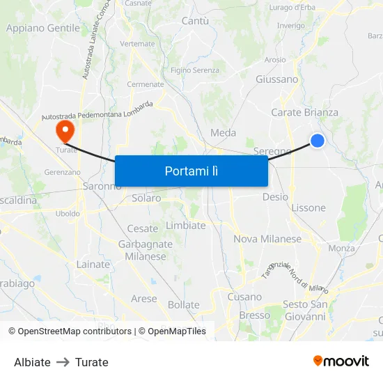 Albiate to Turate map