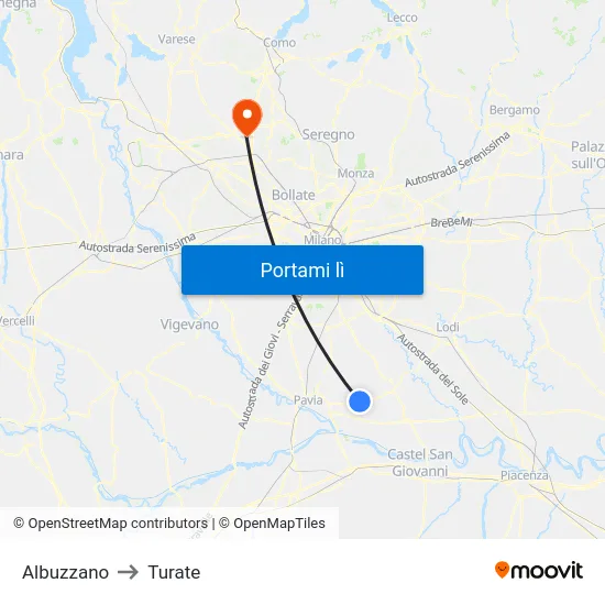 Albuzzano to Turate map