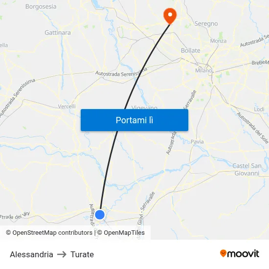 Alessandria to Turate map