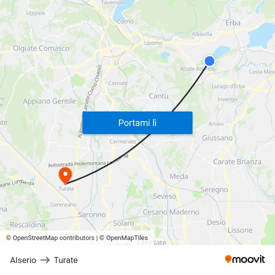 Alserio to Turate map