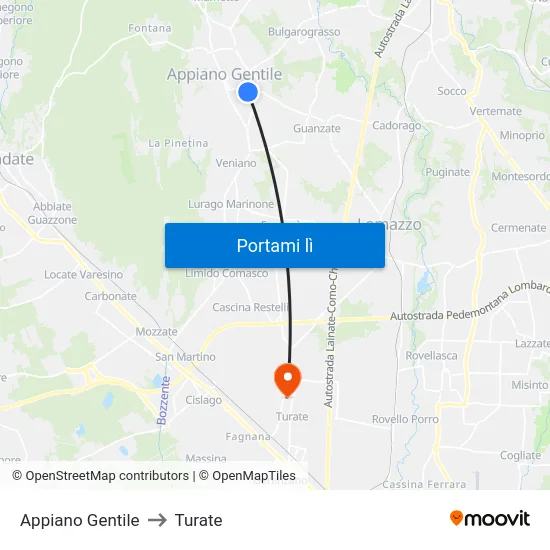 Appiano Gentile to Turate map