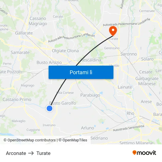Arconate to Turate map