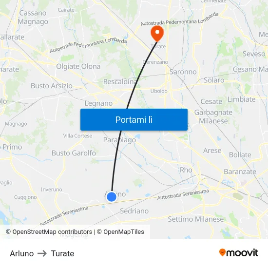 Arluno to Turate map
