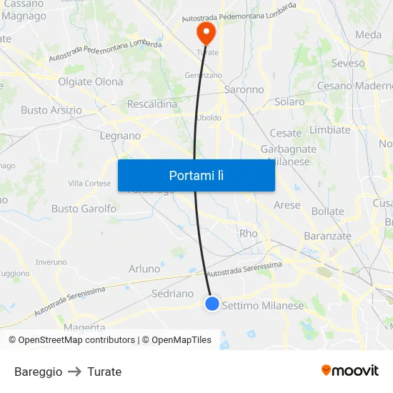 Bareggio to Turate map