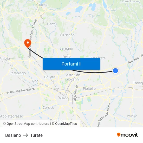 Basiano to Turate map