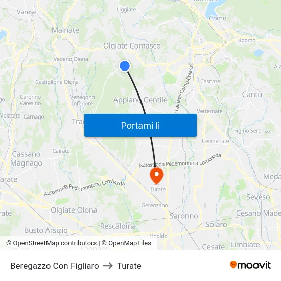 Beregazzo Con Figliaro to Turate map