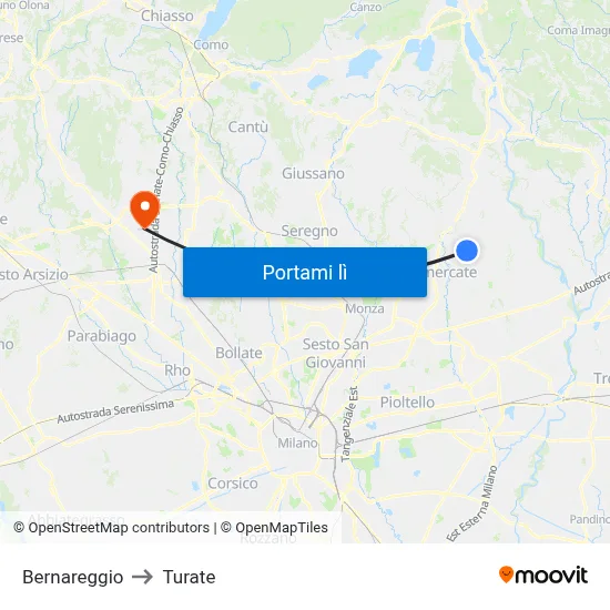 Bernareggio to Turate map