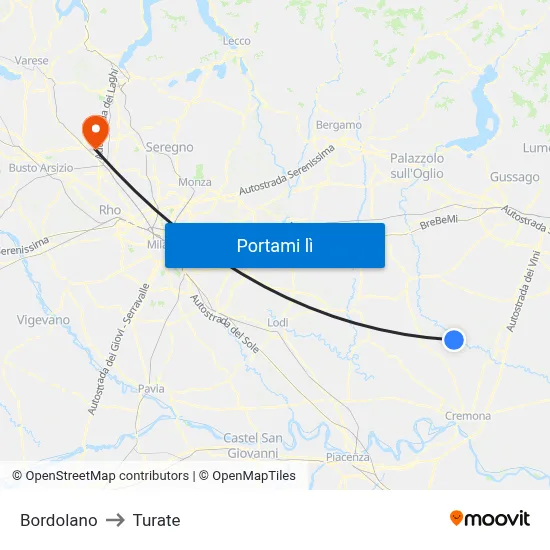 Bordolano to Turate map