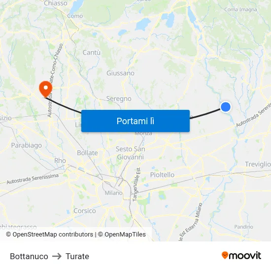 Bottanuco to Turate map