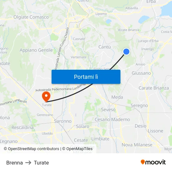 Brenna to Turate map