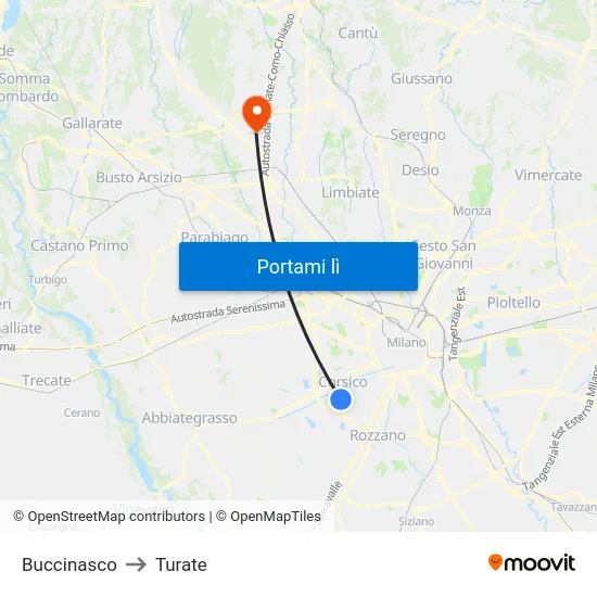 Buccinasco to Turate map