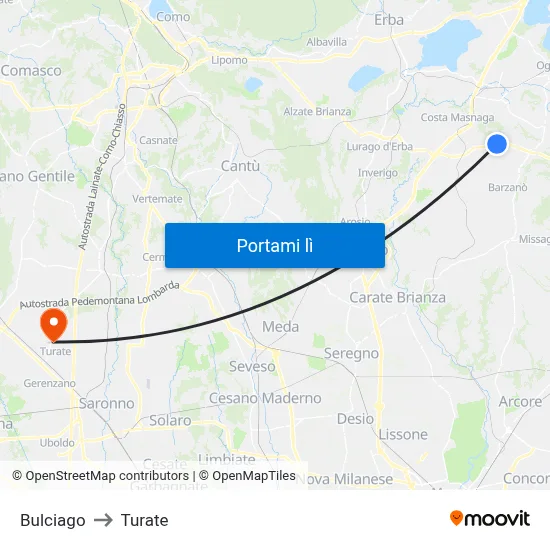 Bulciago to Turate map