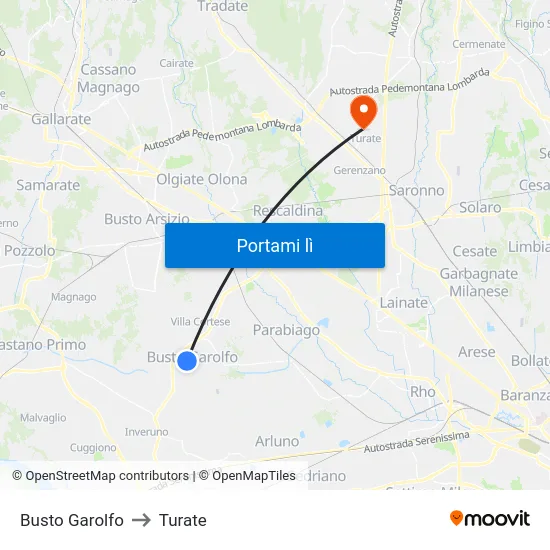 Busto Garolfo to Turate map