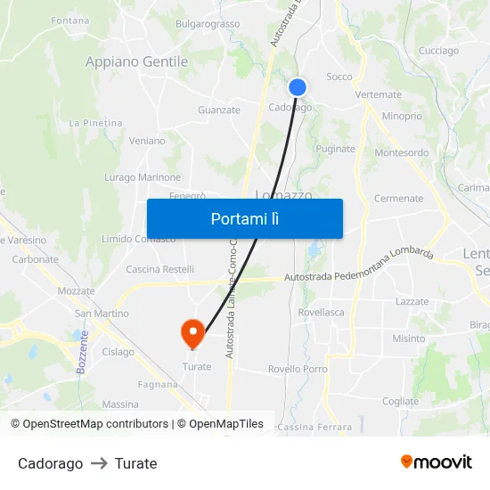 Cadorago to Turate map