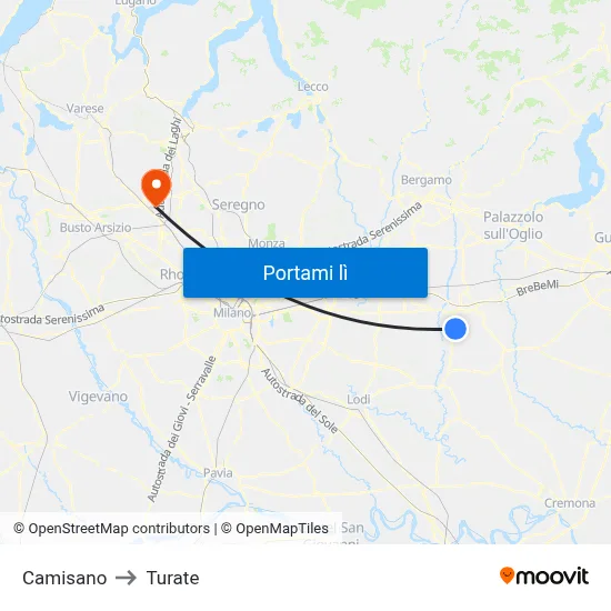 Camisano to Turate map