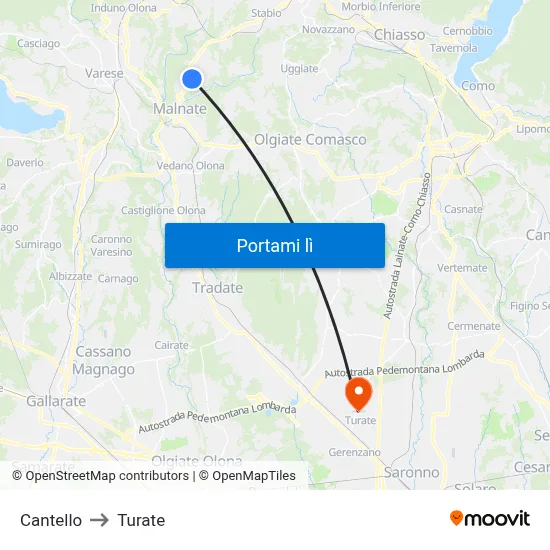 Cantello to Turate map