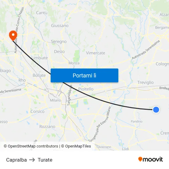 Capralba to Turate map