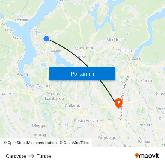 Caravate to Turate map