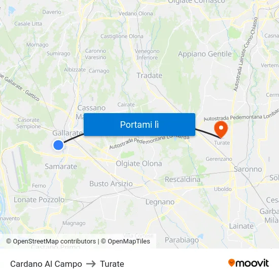 Cardano Al Campo to Turate map