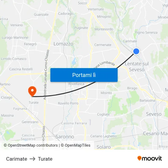 Carimate to Turate map