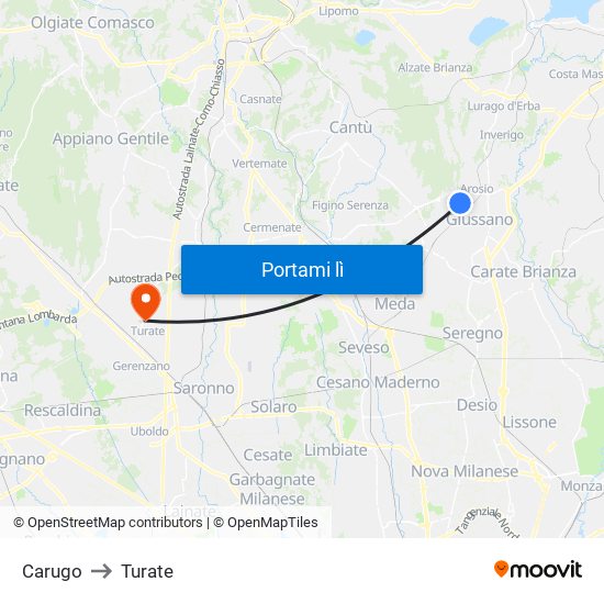 Carugo to Turate map