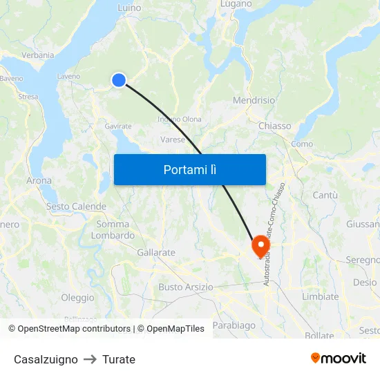 Casalzuigno to Turate map