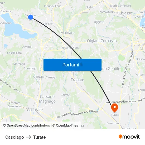 Casciago to Turate map