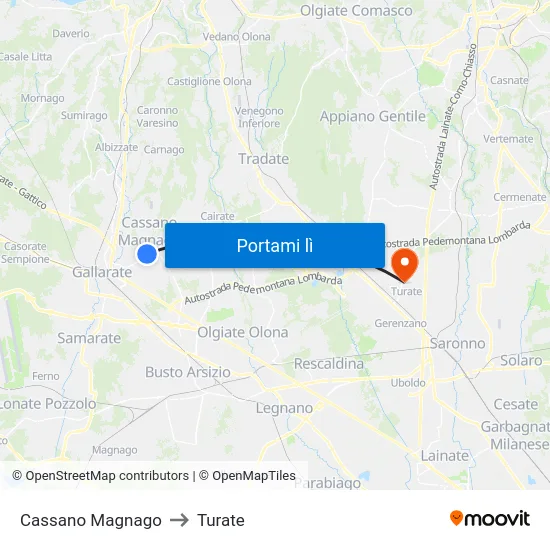 Cassano Magnago to Turate map