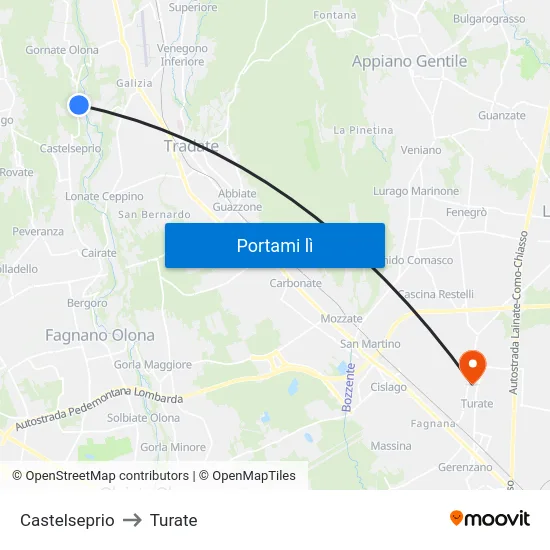 Castelseprio to Turate map