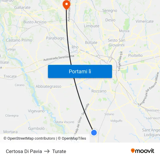 Certosa Di Pavia to Turate map