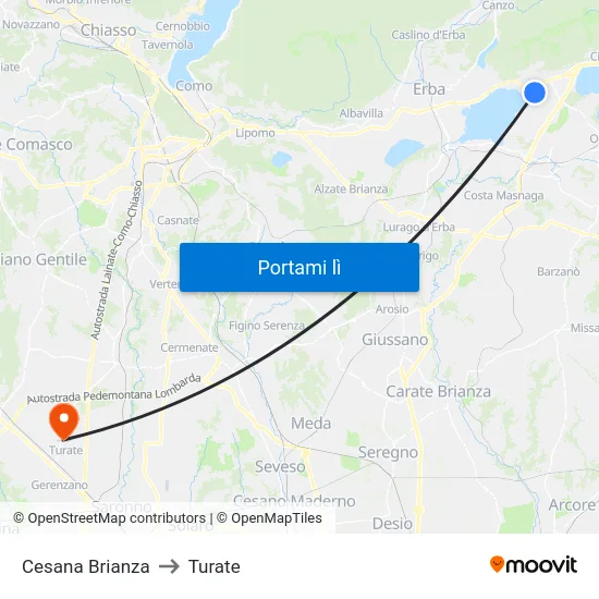 Cesana Brianza to Turate map