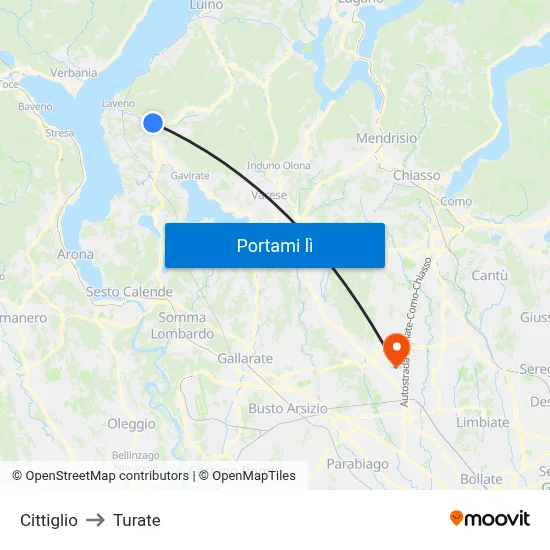 Cittiglio to Turate map
