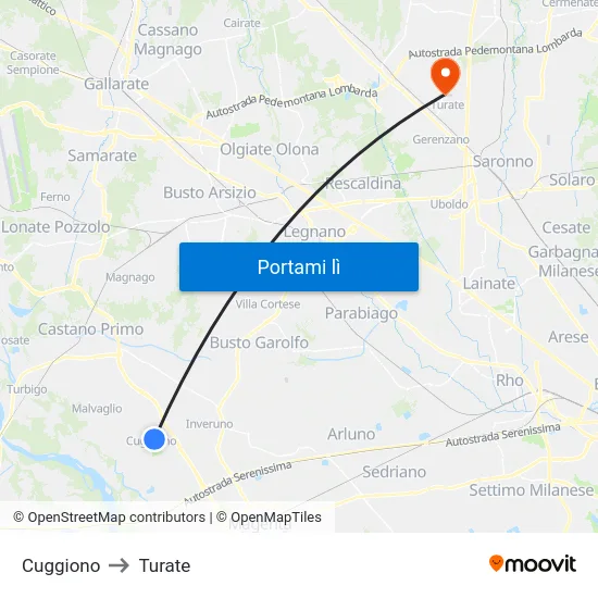 Cuggiono to Turate map
