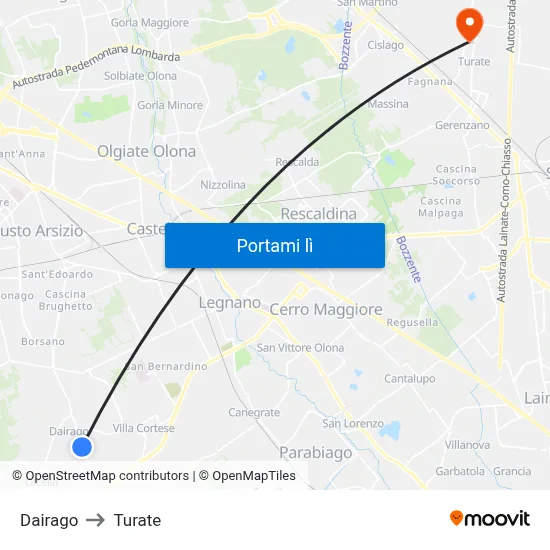 Dairago to Turate map