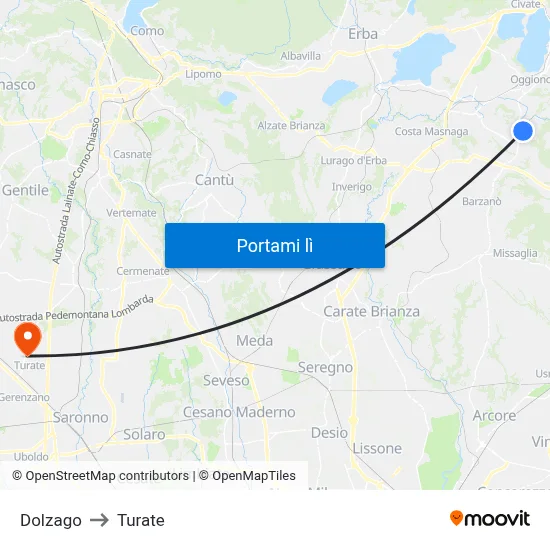 Dolzago to Turate map